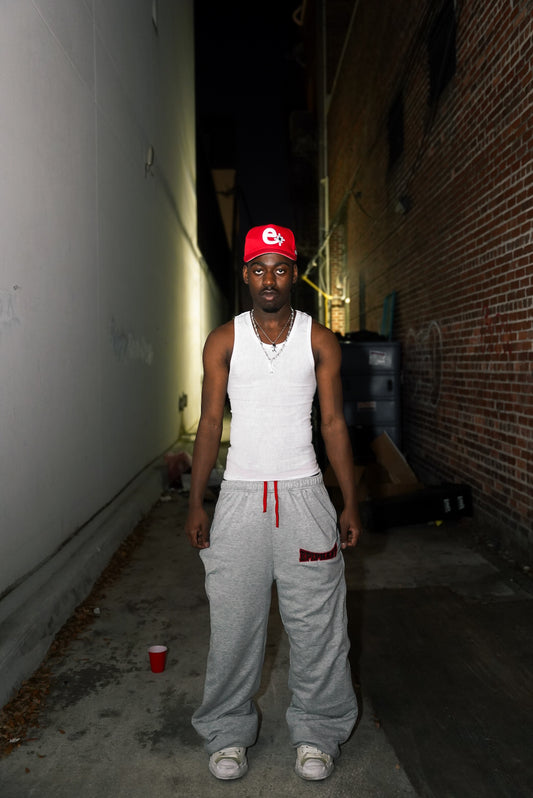 Distressed Logo Sweatpants (Grey & Varsity Red)