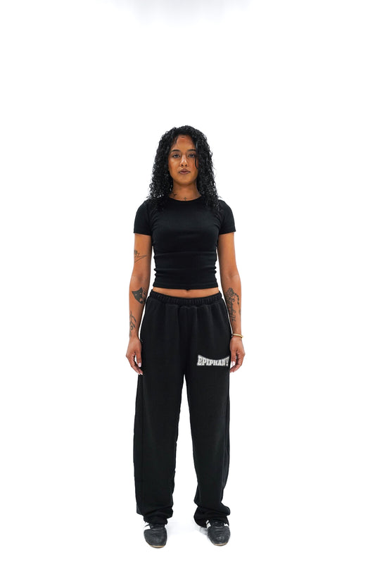 Distressed Logo Sweatpants (Black and White)